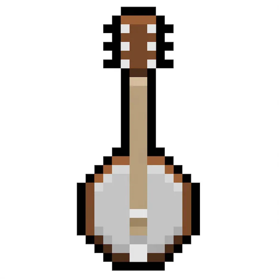 Banjo en pixel art kawaii sur un fond transparent