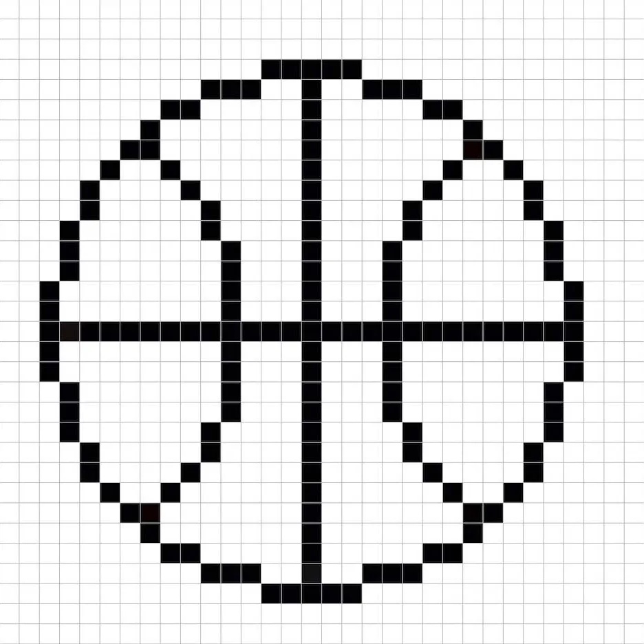 Un contour de la grille de ballon de basket en pixel art similaire à un tableau