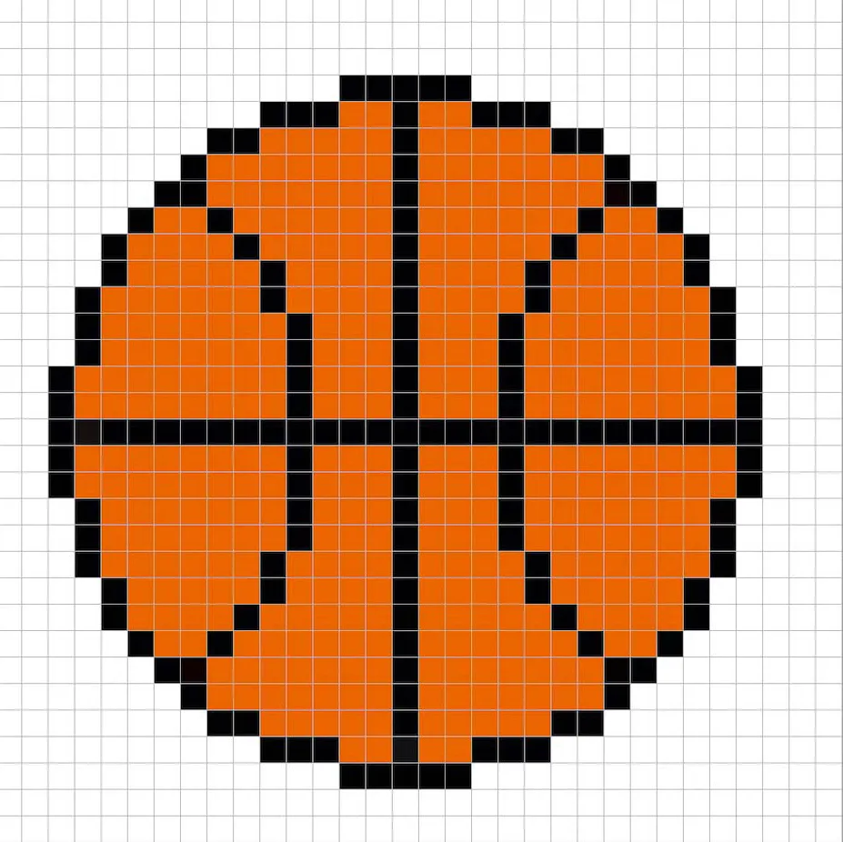 Ballon de basket en pixel art simple avec des couleurs unies