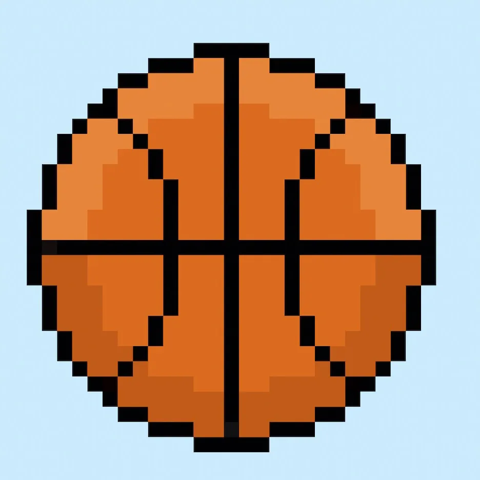 Ballon de basket en pixel art mignonne sur un fond bleu