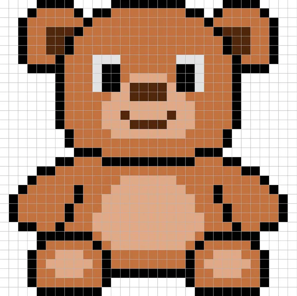 Oso en pixel art simple con colores sólidos