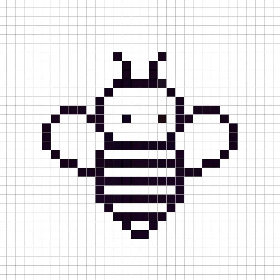 An outline of the pixel art bee grid similar to a spreadsheet