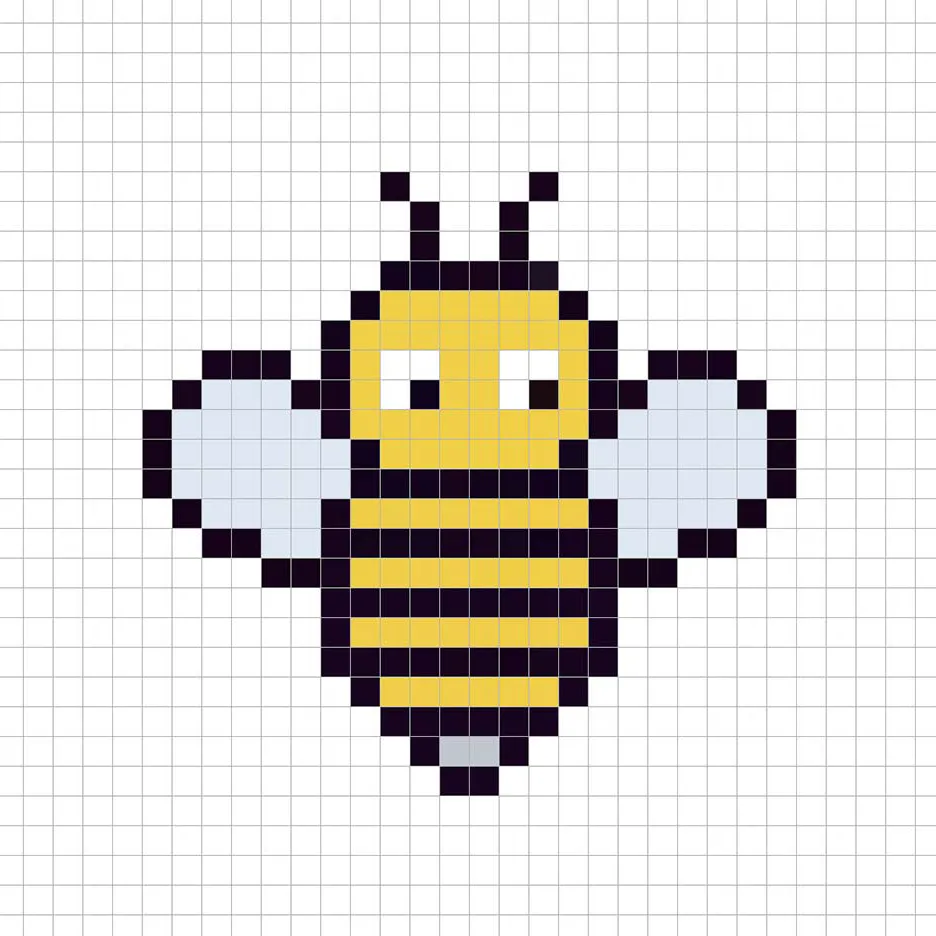 Abeille en pixel art simple avec des couleurs unies