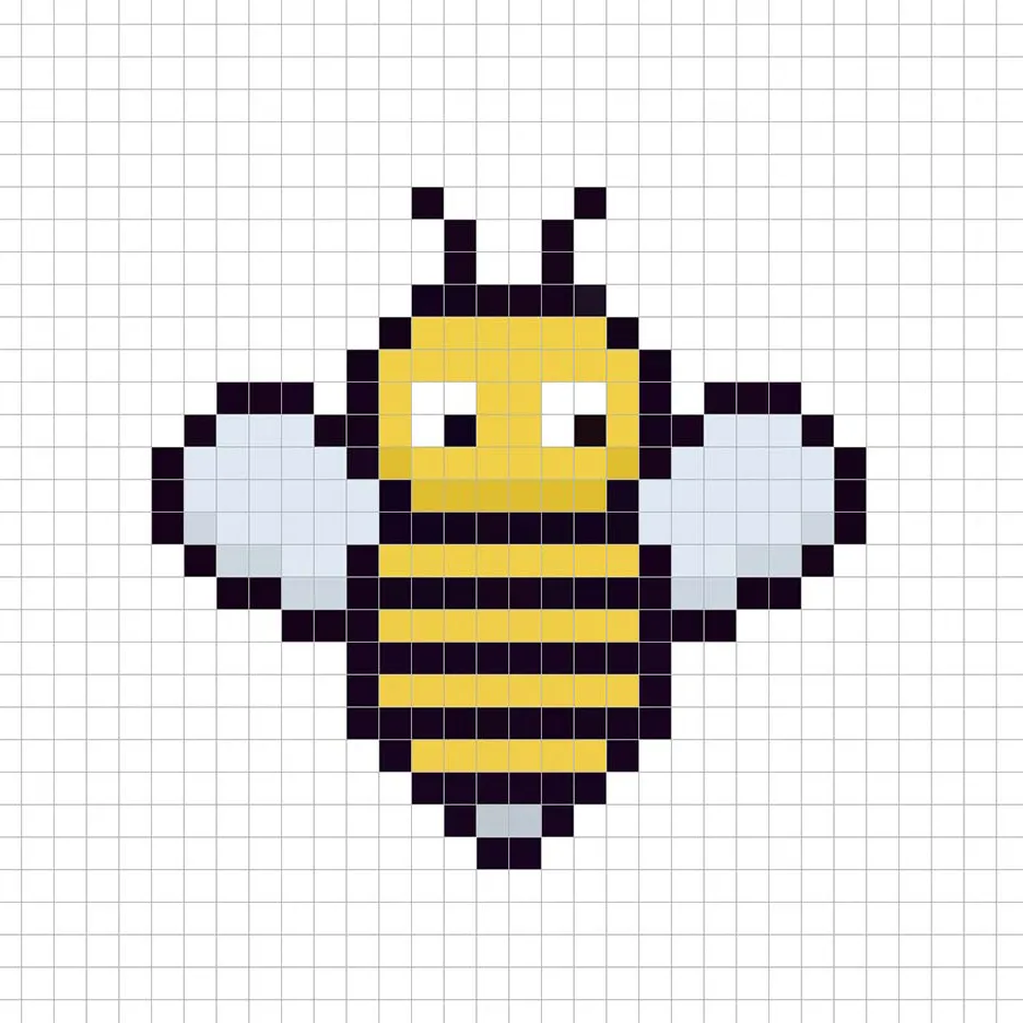 32x32 Pixel art bee with shadows to give depth to the bee