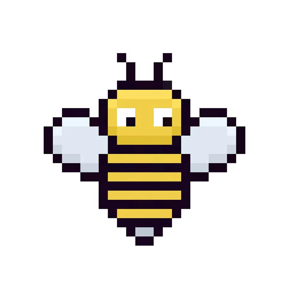 Abeille en pixel art kawaii sur un fond transparent