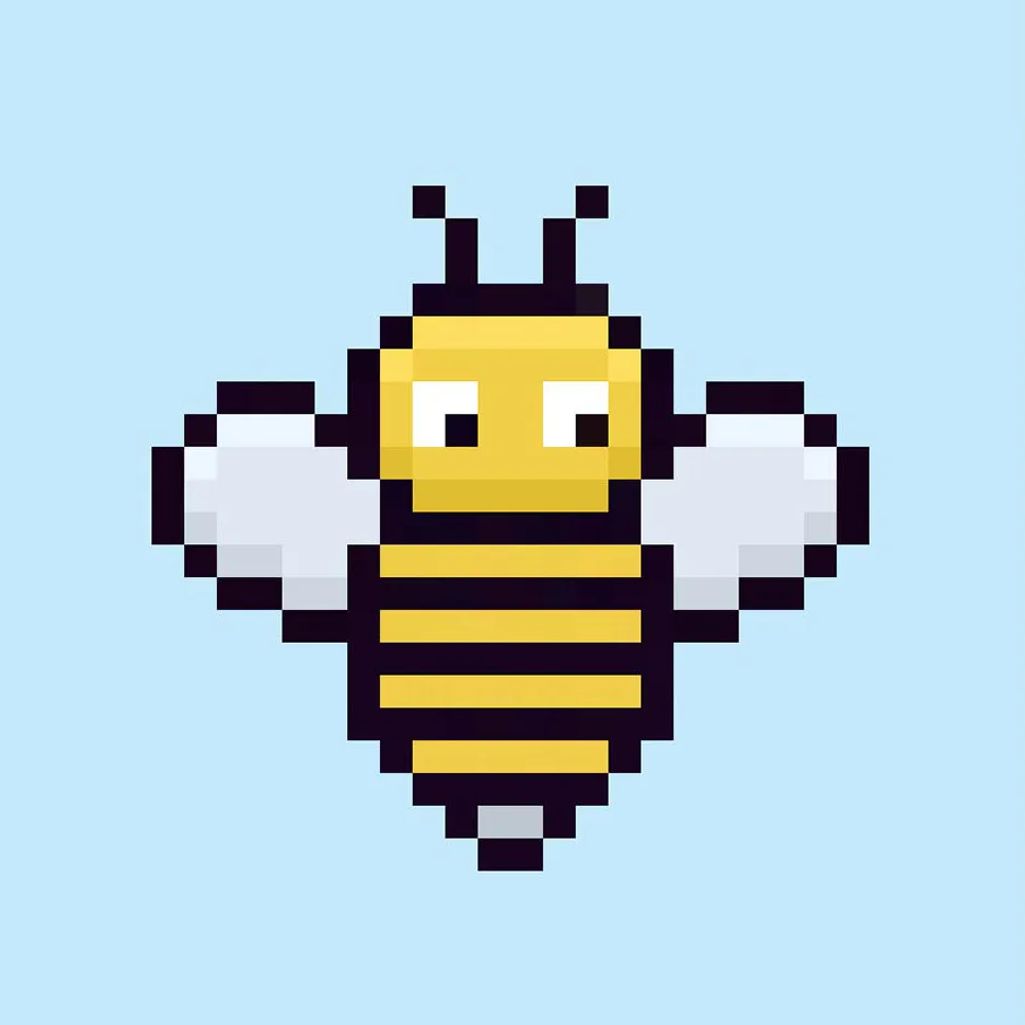 Cute Pixel Art bee on Blue Background