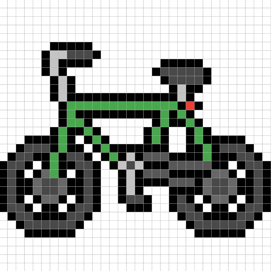 Vélo en pixel art simple avec des couleurs unies