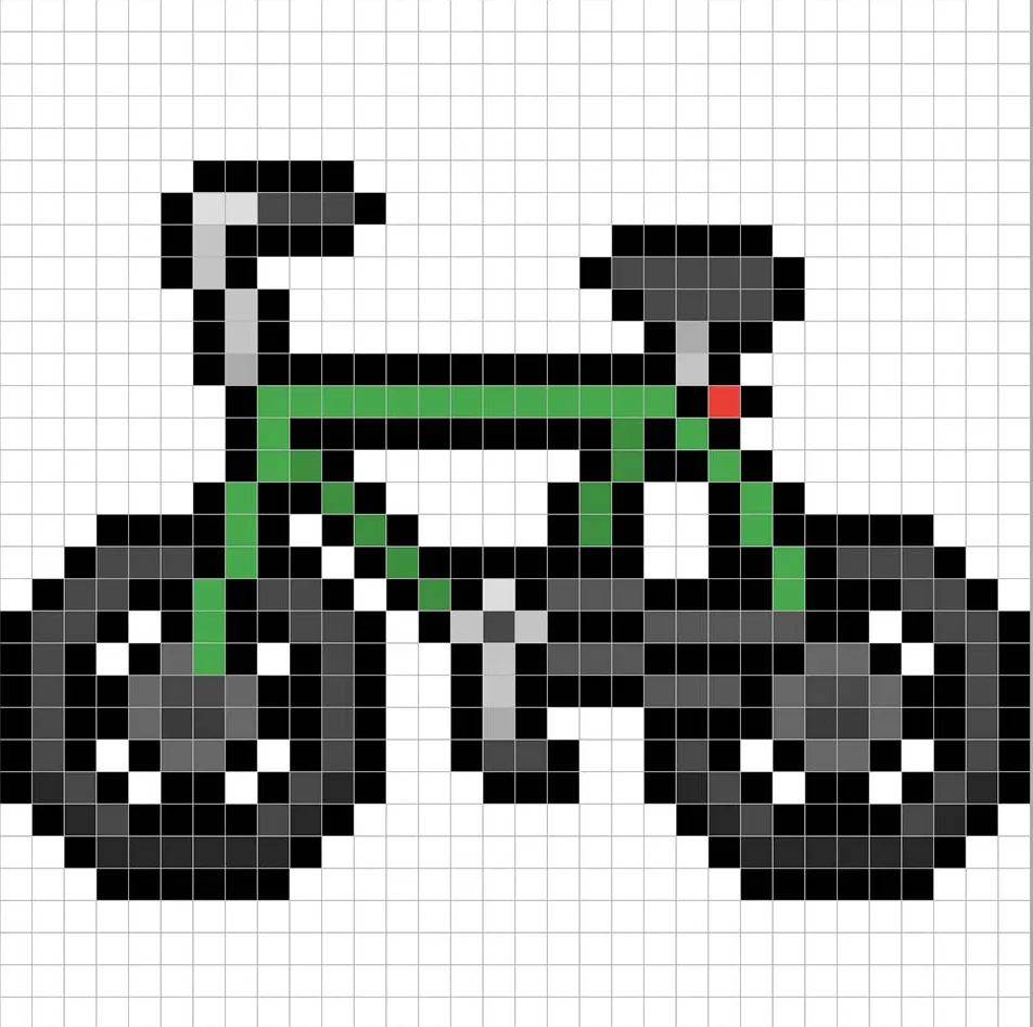 Vélo en pixel art 32x32 avec des ombres pour donner de la profondeur à le vélo