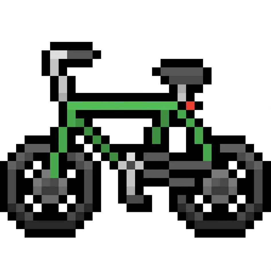 Vélo en pixel art kawaii sur un fond transparent