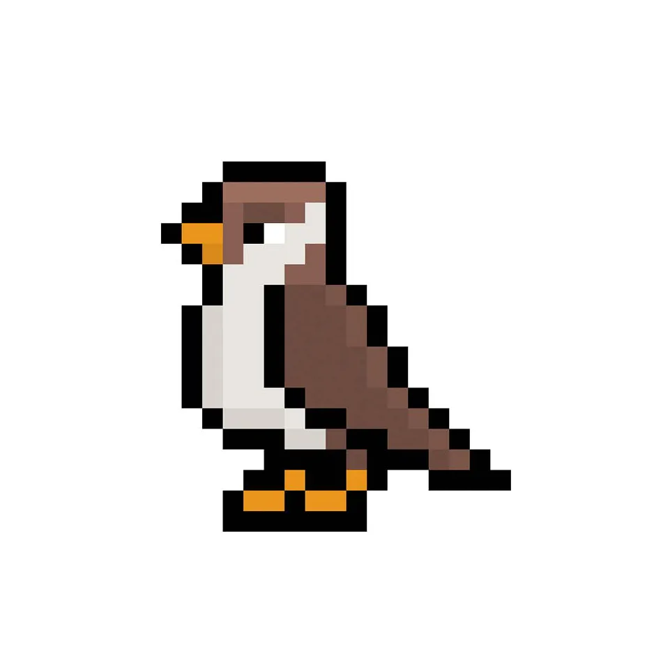 Oiseau en pixel art kawaii sur un fond transparent