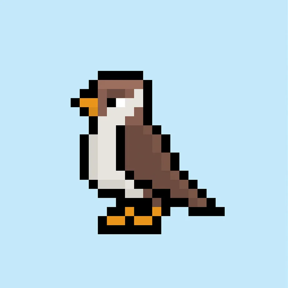 Oiseau en pixel art mignonne sur un fond bleu