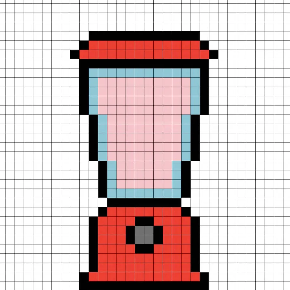 Licuadora simple en pixel art con colores sólidos