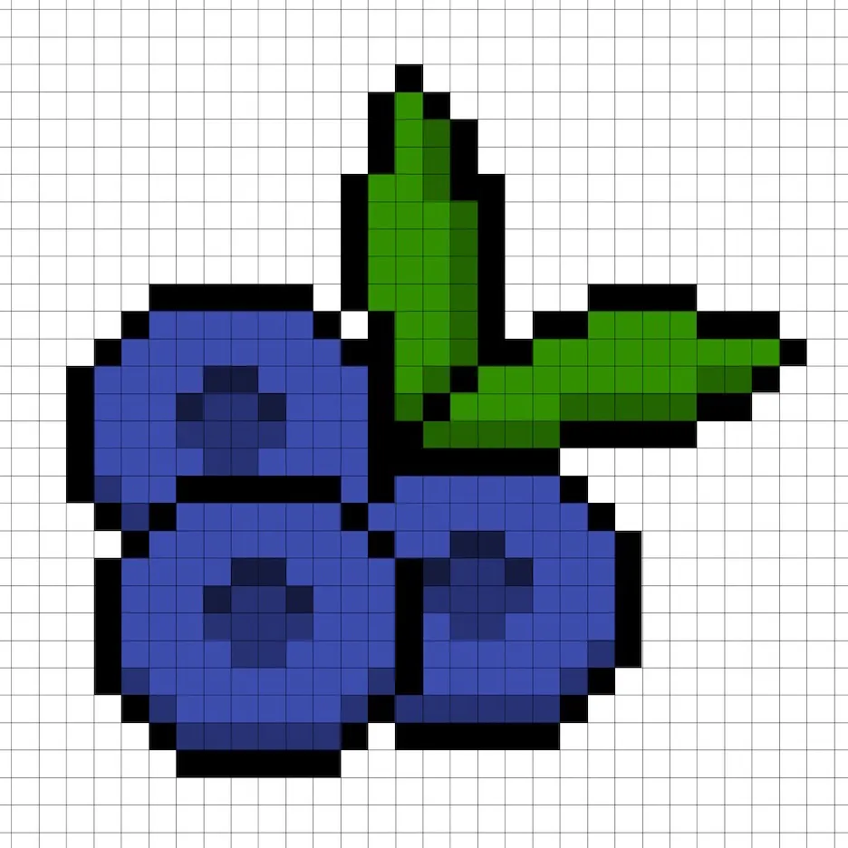 Myrtille en pixel art 32x32 avec des ombres pour donner de la profondeur à la myrtille