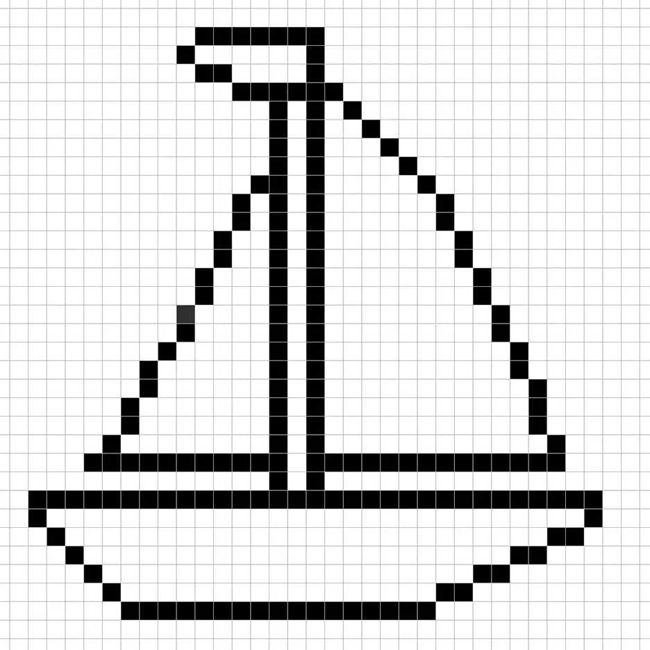 An outline of the pixel art boat grid similar to a spreadsheet