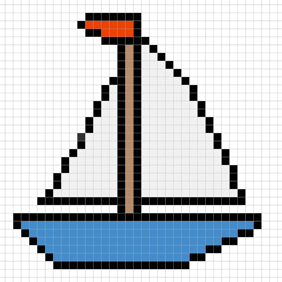 Bateau en pixel art simple avec des couleurs unies