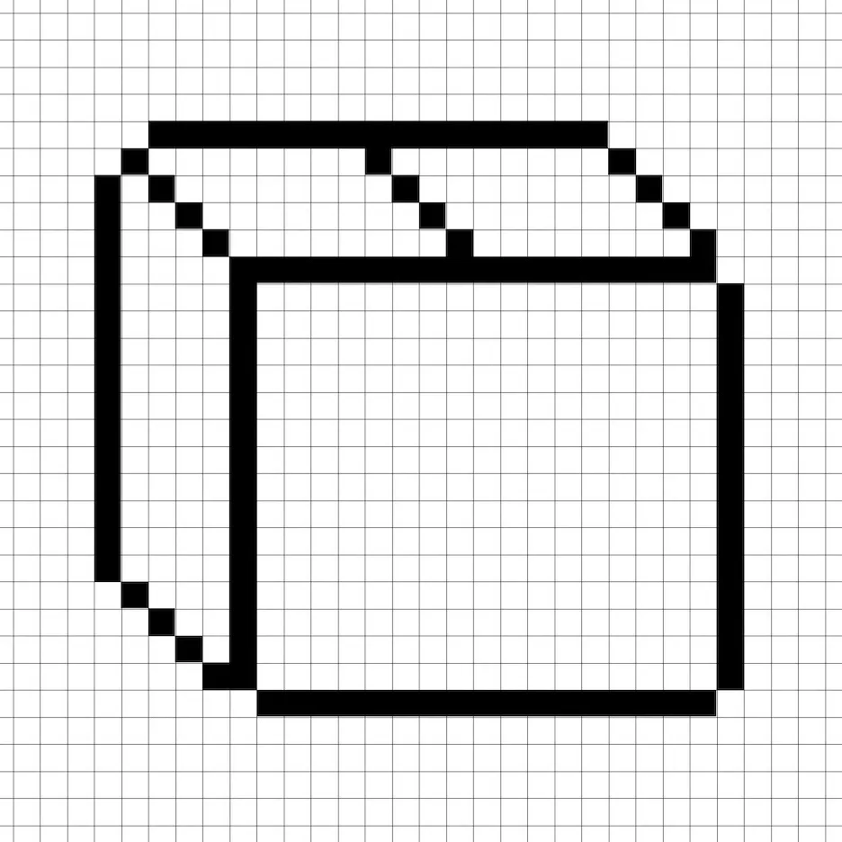 An outline of the pixel art box grid similar to a spreadsheet