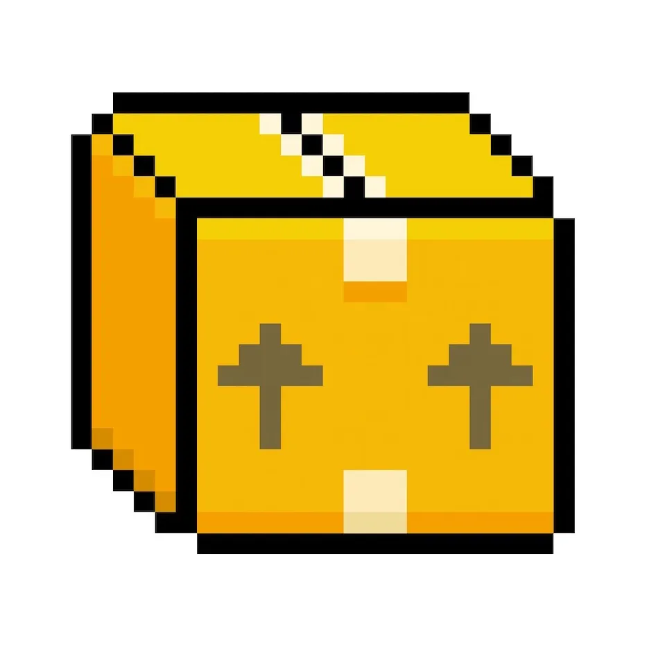 Kawaii pixel art box on a transparent background