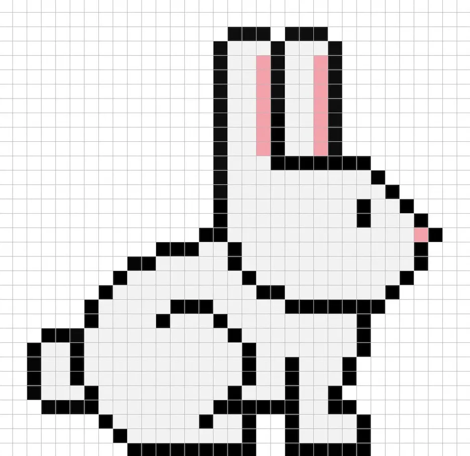 Lapin en pixel art simple avec des couleurs unies