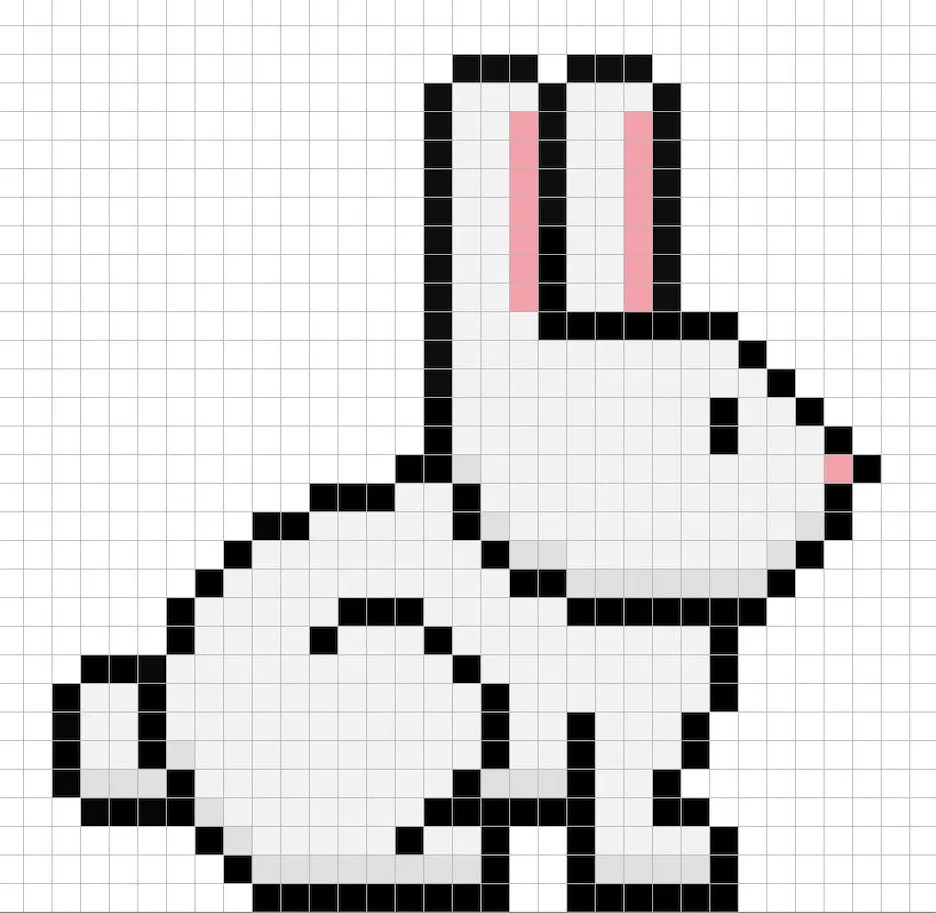 Lapin en pixel art 32x32 avec des ombres pour donner de la profondeur à le Lapin