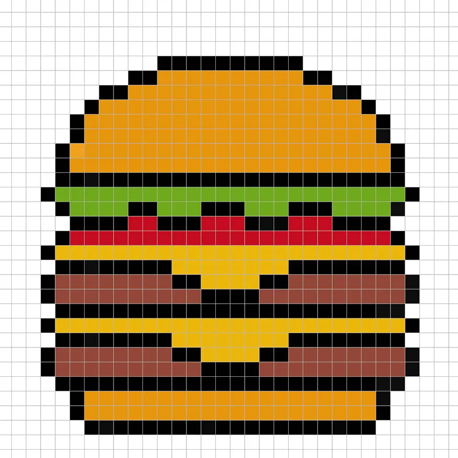 Burger en pixel art simple avec des couleurs unies