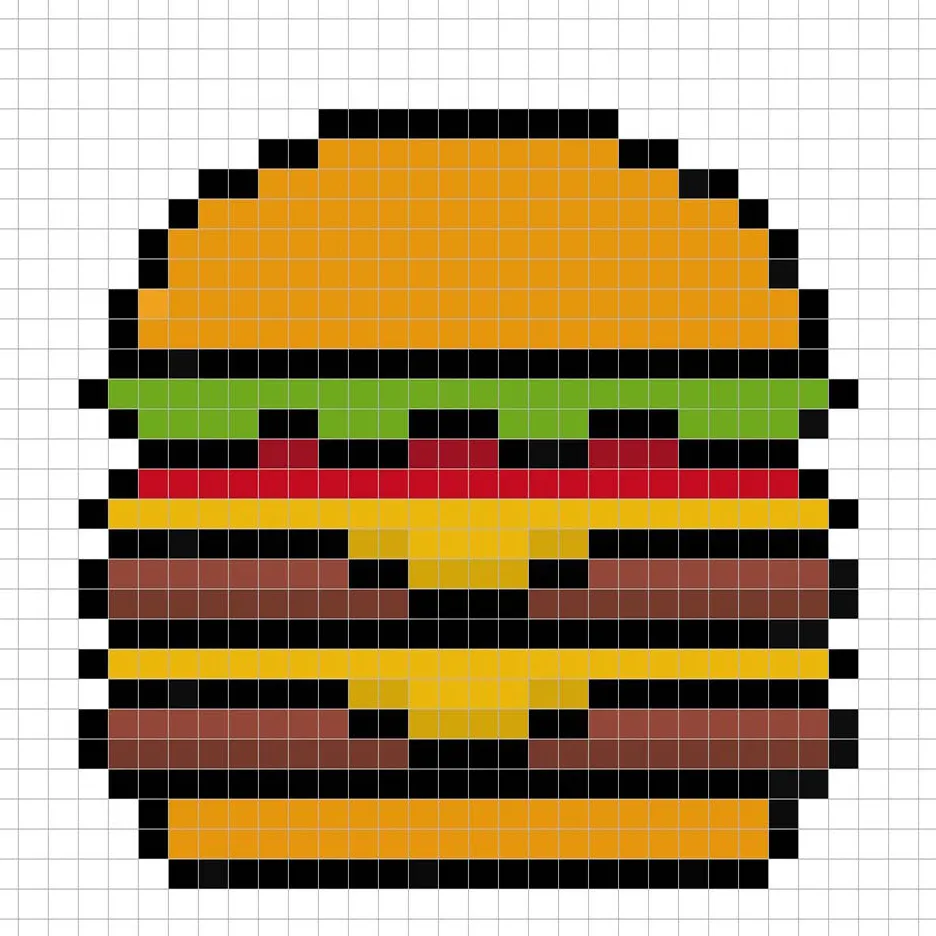 Burger en pixel art 32x32 avec des ombres pour donner de la profondeur à le burger