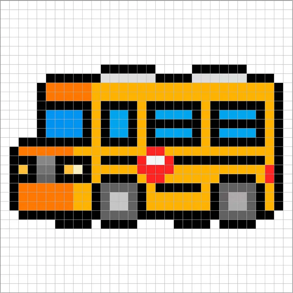 Bus simple en pixel art avec des couleurs solides