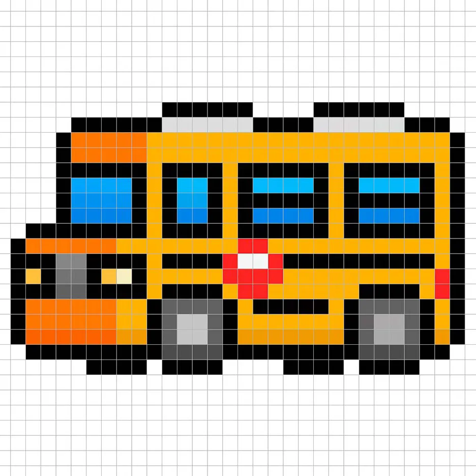 Bus en pixel art 32x32 avec des ombres pour donner de la profondeur au bus