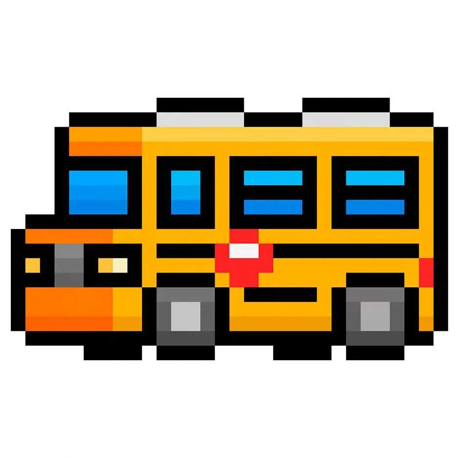 Bus kawaii en pixel art sur fond transparent