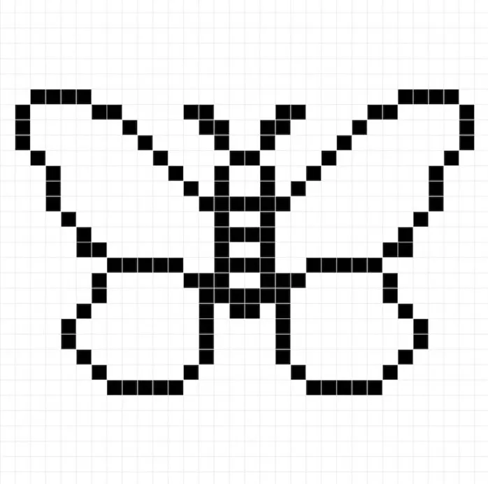 Un contorno de la mariposa en pixel art similar a una hoja de cálculo