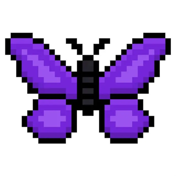 Mariposa en pixel art kawaii sobre un fondo transparente