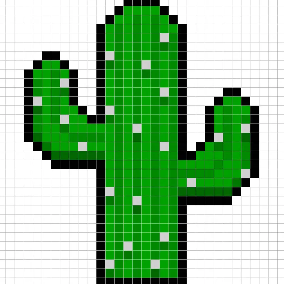 Cactus en pixel art 32x32 avec des ombres pour donner de la profondeur à le Cactus