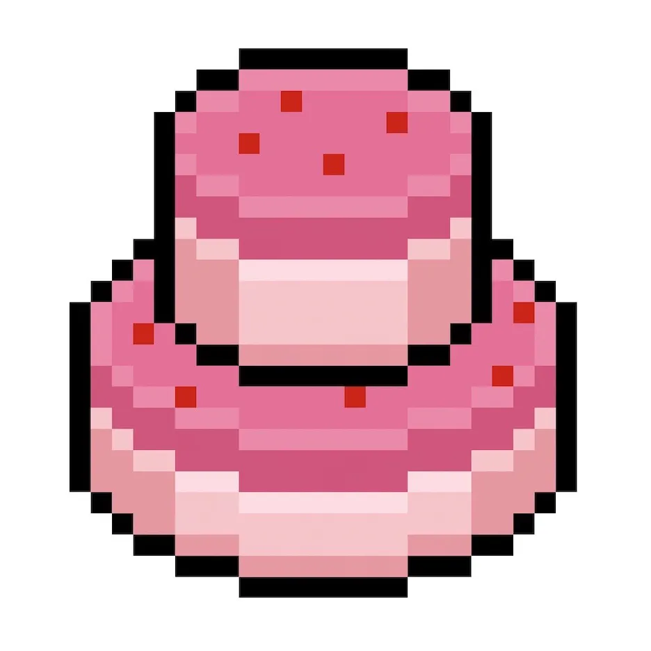 Gâteau kawaii en pixel art sur fond transparent