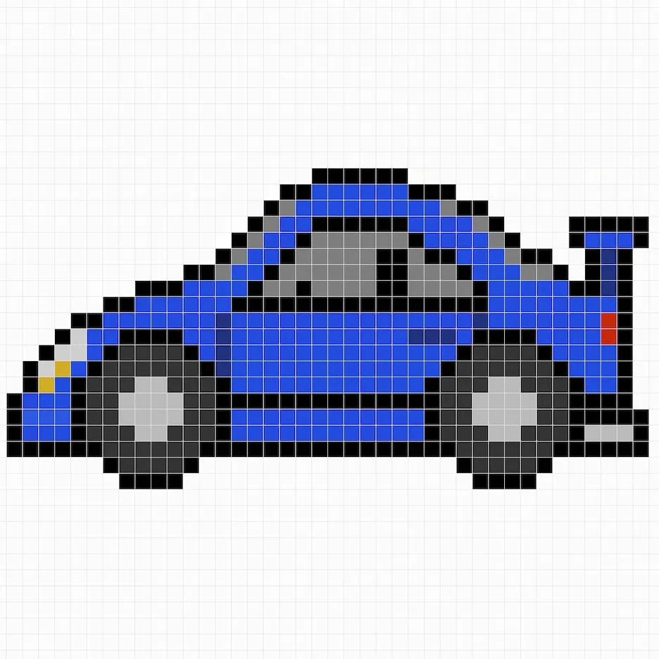 Coche simple en pixel art con colores sólidos