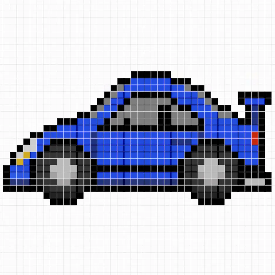 Coche en pixel art 32x32 con sombras para dar profundidad al coche