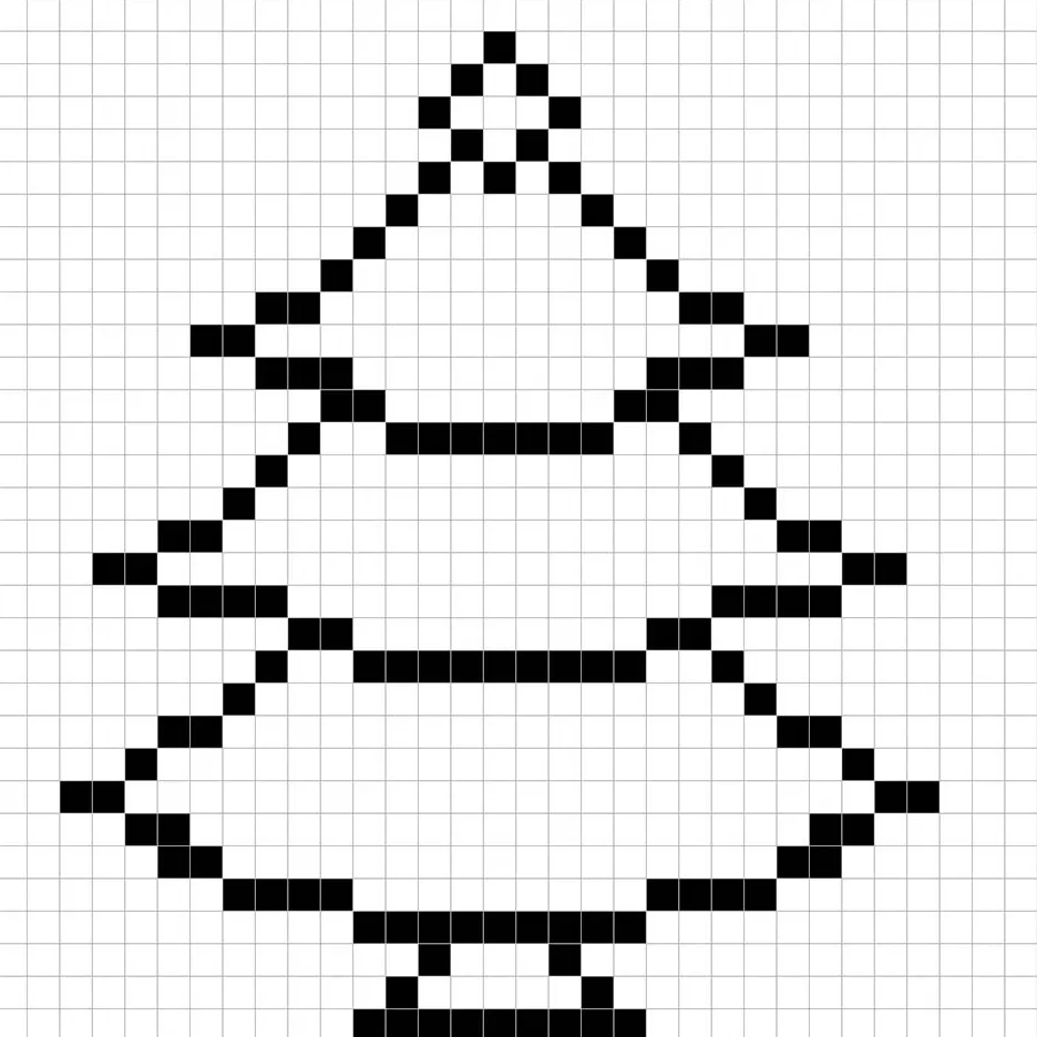 An outline of the pixel art Christmas tree grid similar to a spreadsheet