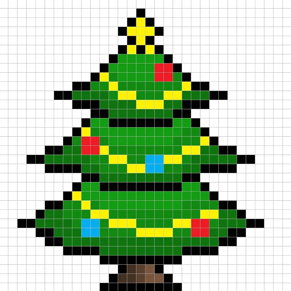 Simple pixel art Christmas tree with solid colors