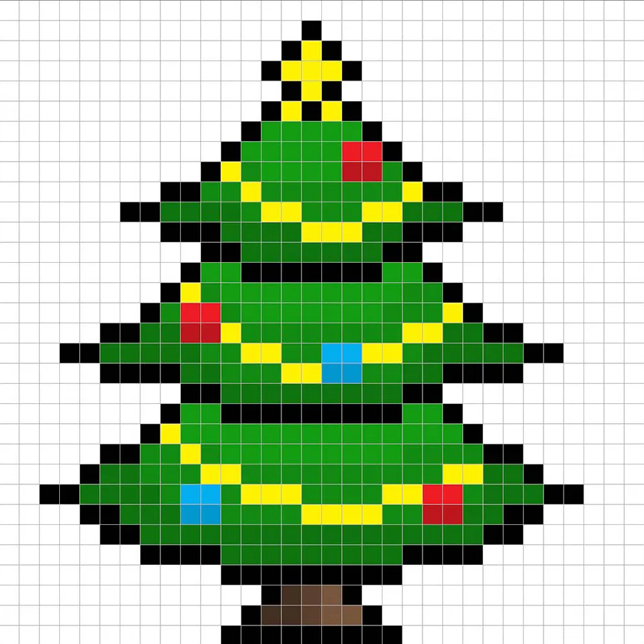 32x32 Pixel art Christmas tree with shadows to give depth to the Christmas tree