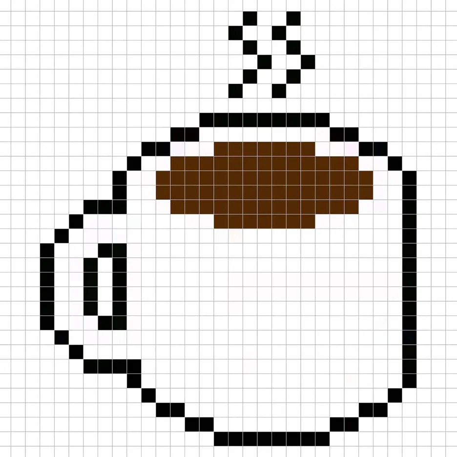 Café en pixel art simple avec des couleurs unies