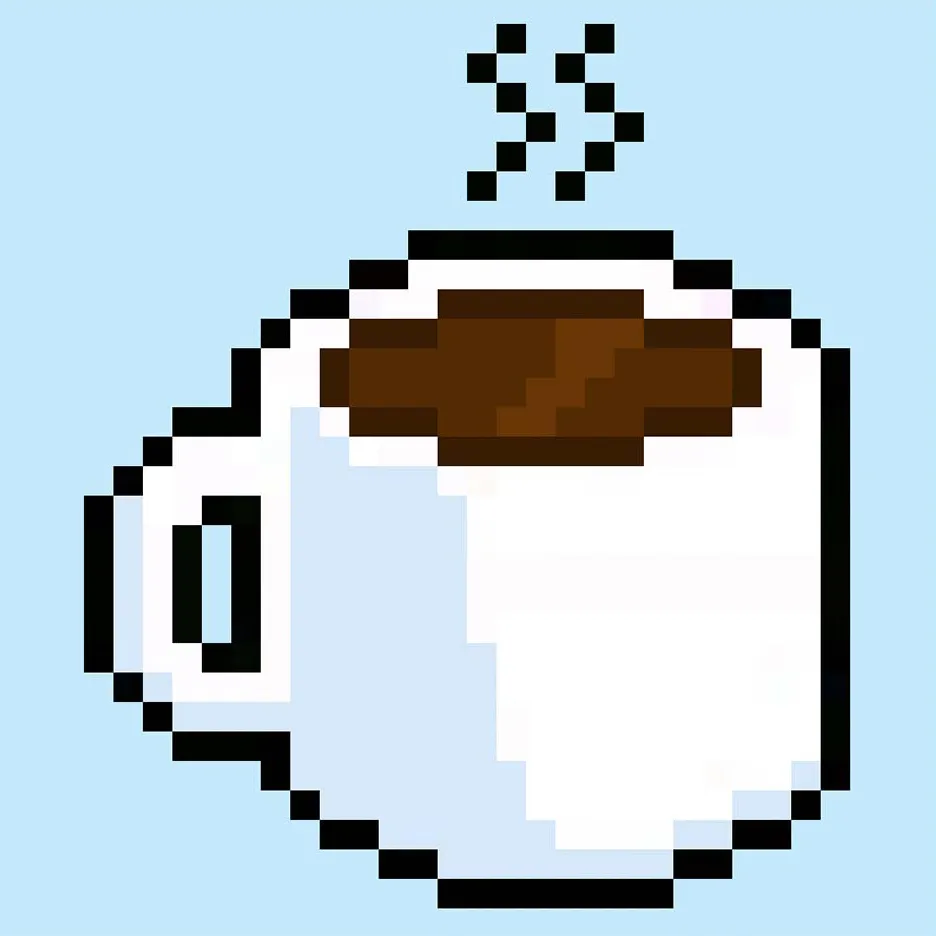 Café en pixel art mignonne sur un fond bleu