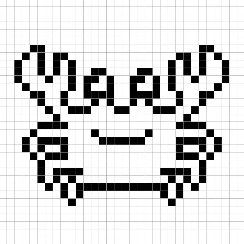 An outline of the pixel art crab grid similar to a spreadsheet