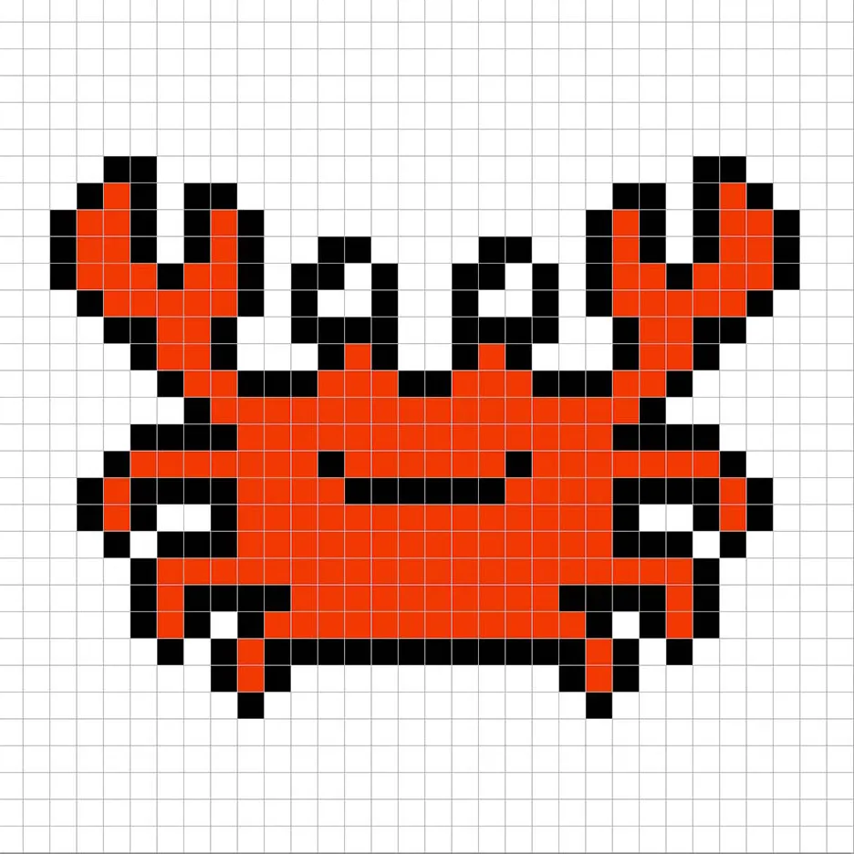 Simple pixel art crab with solid colors