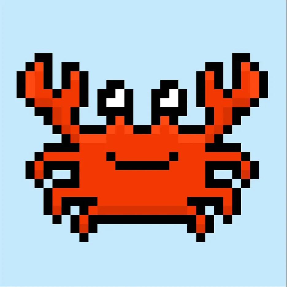 Cute Pixel Art crab on Blue Background