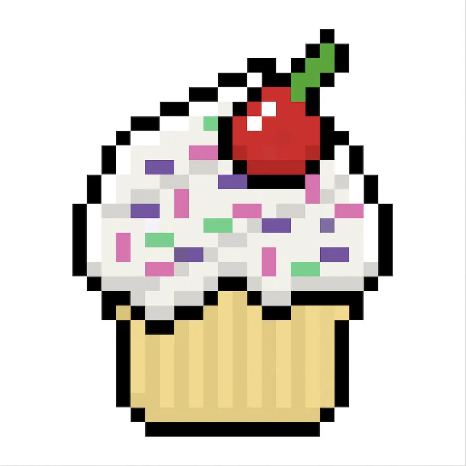 Kawaii pixel art cupcake on a transparent background