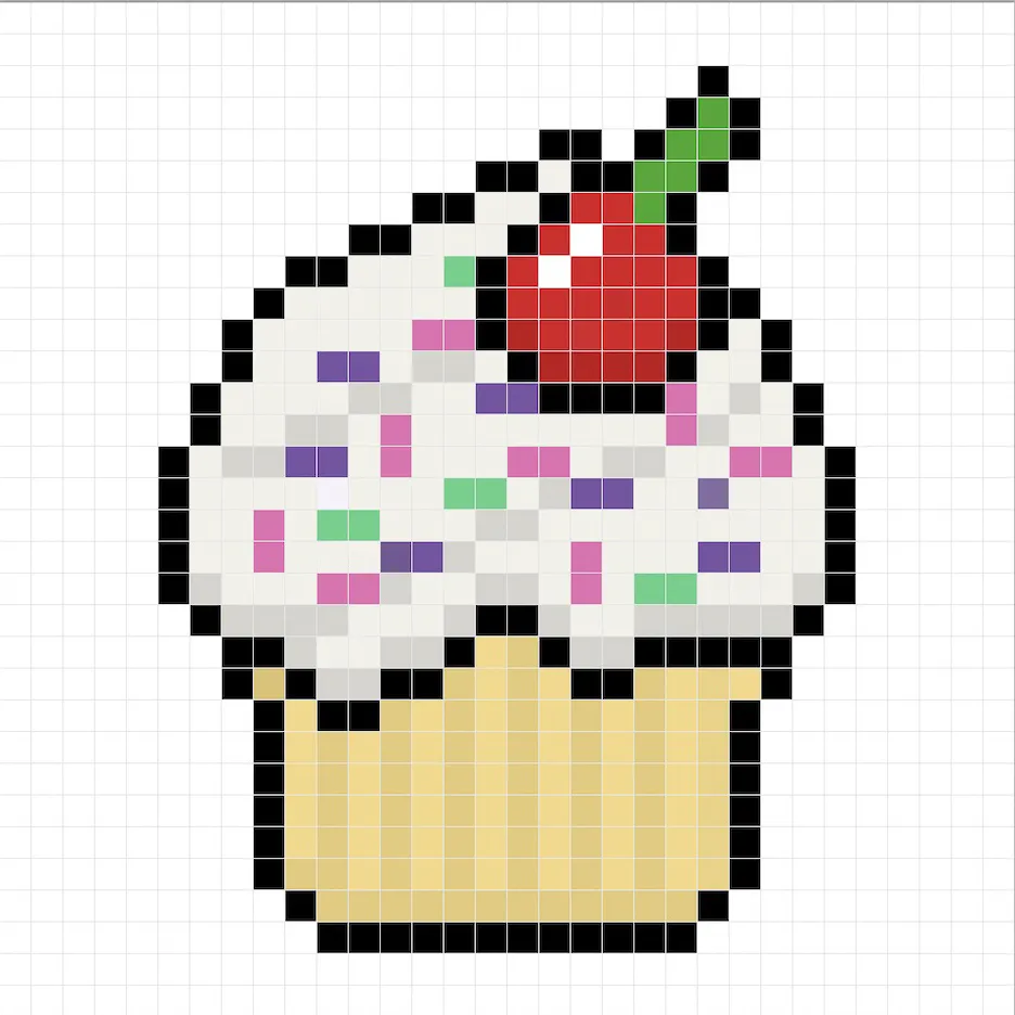 32x32 Pixel art cupcake with shadows to give depth to the cupcake