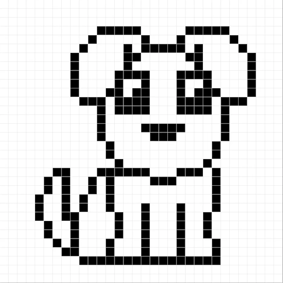 Un contour de la grille de chien en pixel art similaire à un tableau