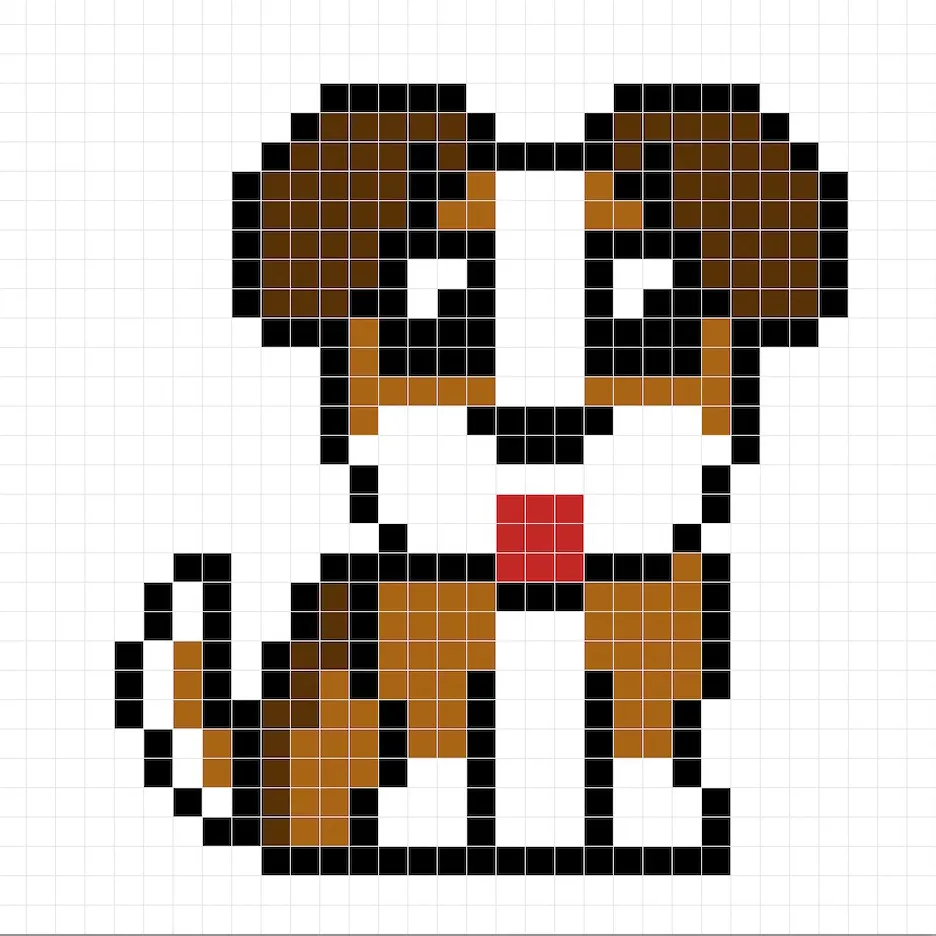 Einfache Pixel-Art-Hund mit einheitlichen Farben