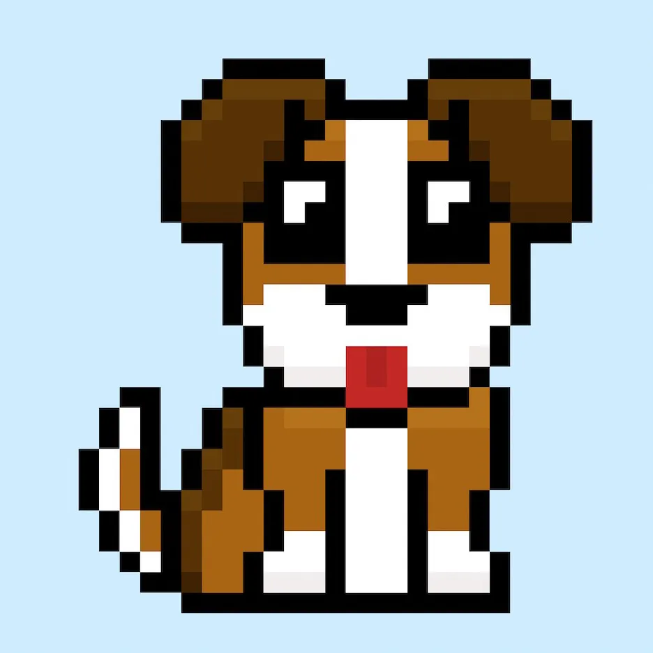 Chien en pixel art mignonne sur un fond bleu