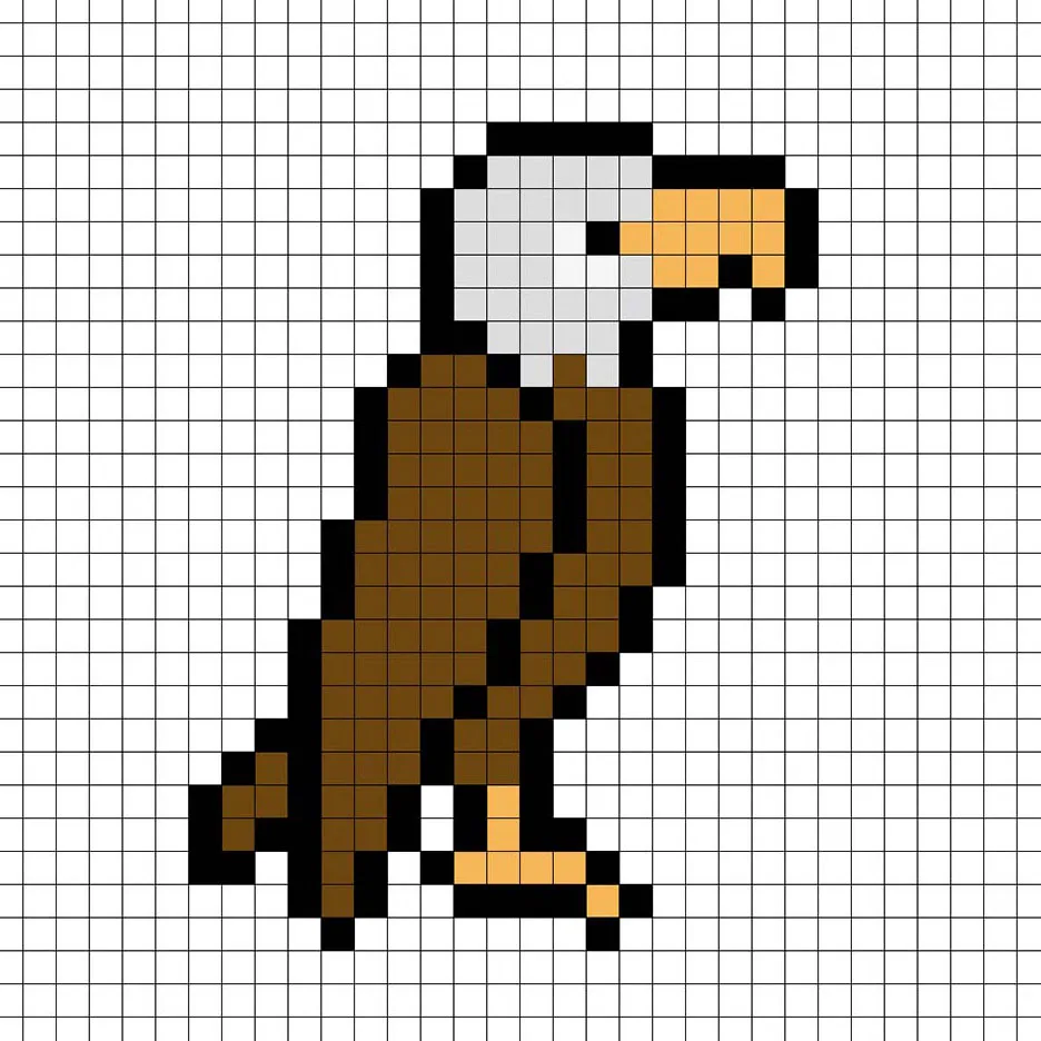 Aigle en pixel art simple avec des couleurs unies