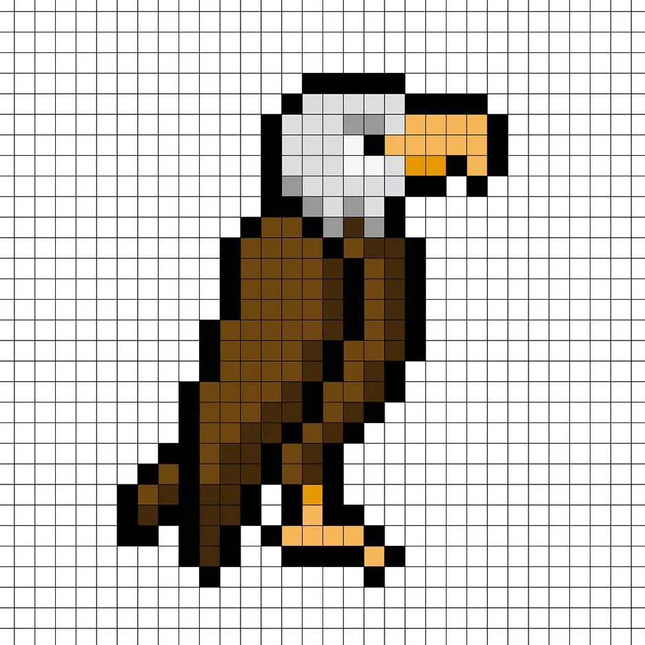 Águila en pixel art de 32x32 píxeles con sombras para dar profundidad a el águila.