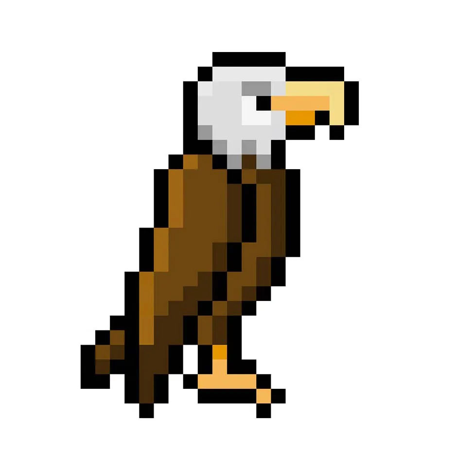 Aigle en pixel art kawaii sur un fond transparent